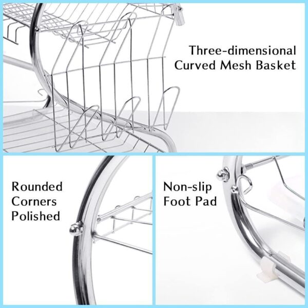 2 Tier Dish Drainer Rack With Drip Tray Kitchen Drying Rack Bowl Plate Holder UK - Image 2