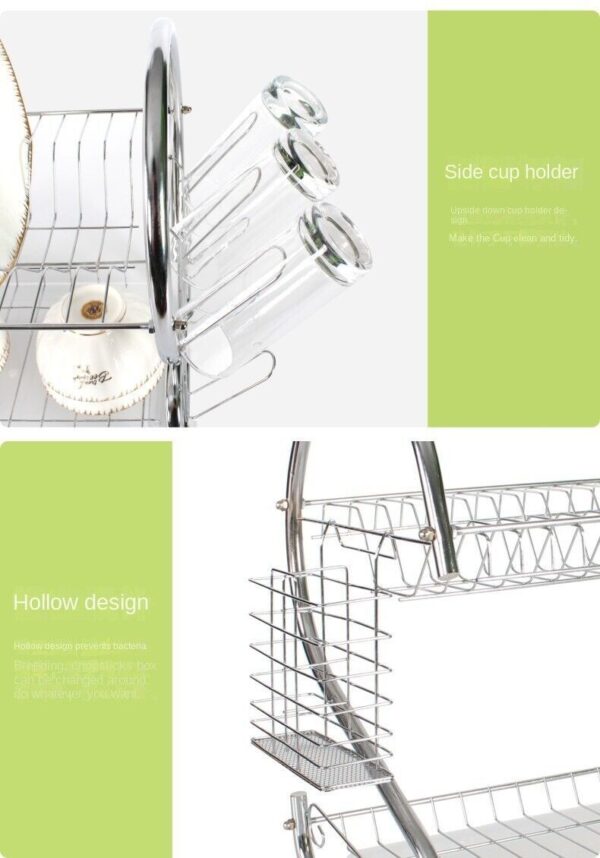 2 Tier Dish Drainer Rack With Drip Tray Kitchen Drying Rack Bowl Plate Holder UK - Image 3
