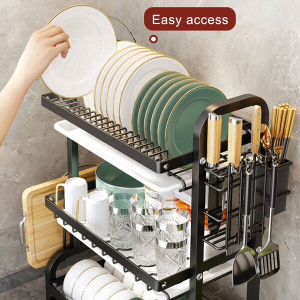 3 Tier Dish Drainer Rack With Drip Tray Cutlery Holder Plate Rack Kitchen Sink - Image 8