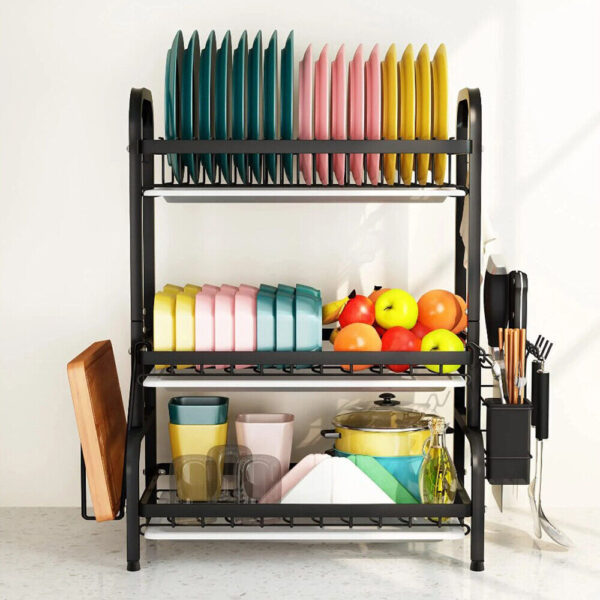 3 Tier Dish Drainer Rack With Drip Tray Cutlery Holder Plate Rack Kitchen Sink - Image 6
