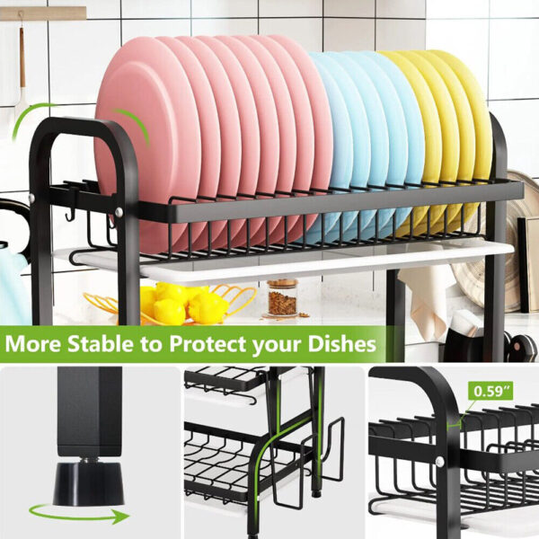 3 Tier Dish Drainer Rack With Drip Tray Cutlery Holder Plate Rack Kitchen Sink - Image 7