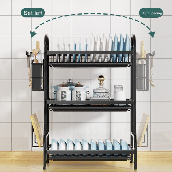 3 Tier Dish Drainer Rack With Drip Tray Cutlery Holder Plate Rack Kitchen Sink - Image 10