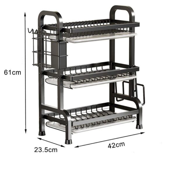 3 Tier Dish Drainer Rack With Drip Tray Cutlery Holder Plate Rack Kitchen Sink - Image 3