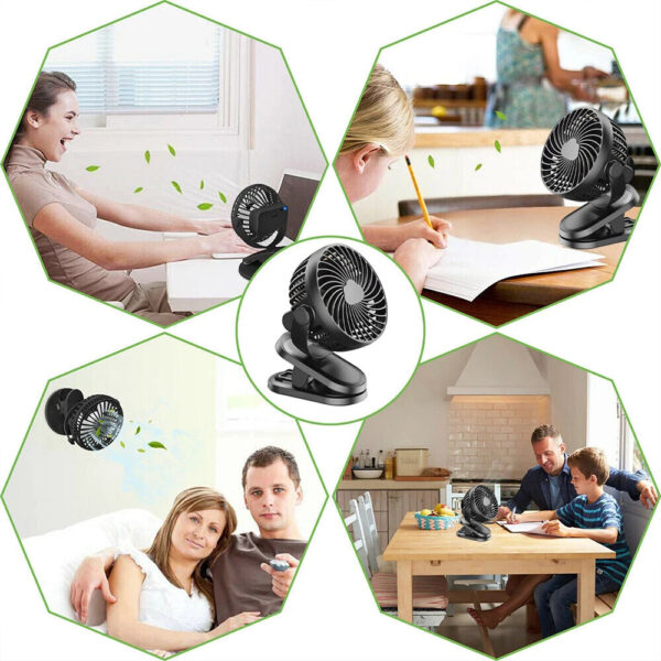 3 Speeds Mini Cooling Fan USB Rechargeable Clip On Desk Baby Stroller Portable - Image 10
