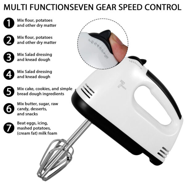 7 Speed Electric Hand Held Mixer Electronic Handheld Whisk Food Blender Egg Cake - Image 2