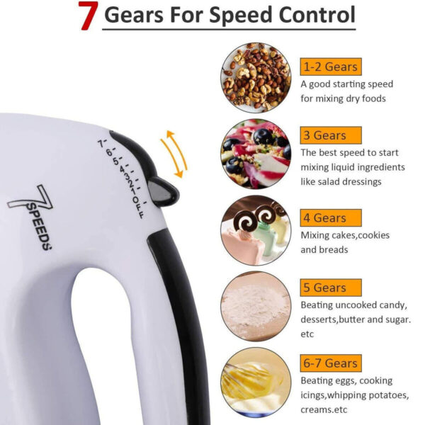 7 Speed Electric Hand Held Mixer Electronic Handheld Whisk Food Blender Egg Cake - Image 9