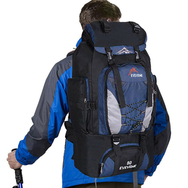 80L Extra Large Hiking Camping Backpack Rucksack Waterproof Travel Luggage Bag Blue - Image 5