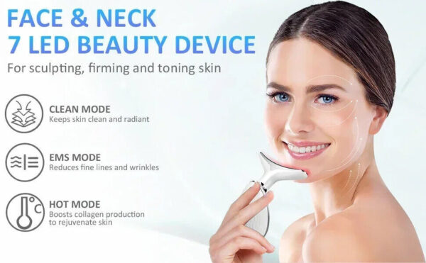 7 Colours Neck Face Lifting Massager Skin Tighten Device LED Anti Wrinkle Beauty - Image 9