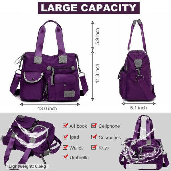 Tote Bag For Women, Multi Pockets Shoulder Handbag, Nurse Bag For Work, Large Cross Body Purse, Fashion Nylon Top Handle Satchel - Image 8