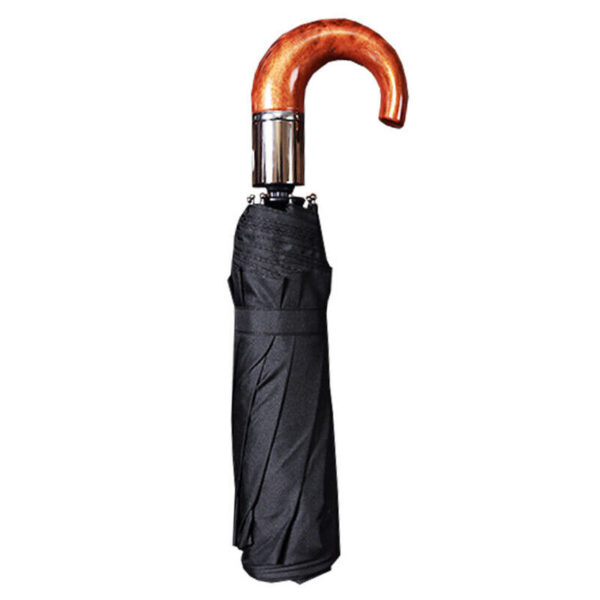 Crook Handle Compact Auto Open Umbrella Wooden style handle - Image 4