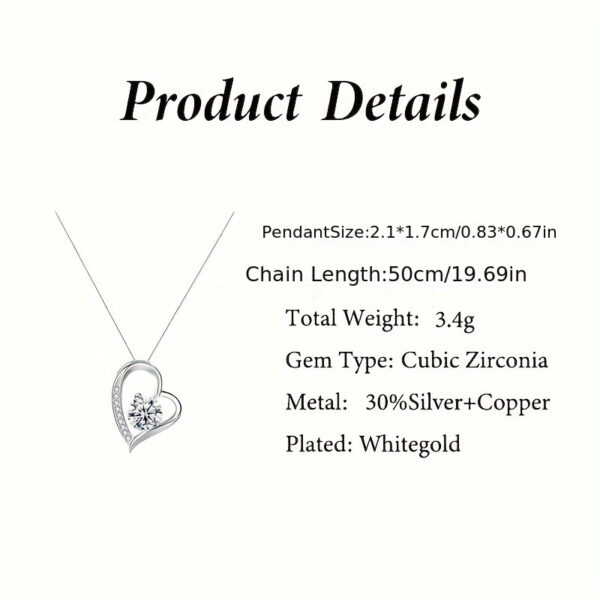 Cubic Zirconia Heart Necklace With Heart For Gifts  925 Sterling Silver Necklace - Image 4
