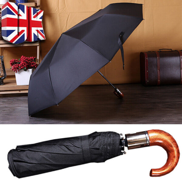 Crook Handle Compact Auto Open Umbrella Wooden style handle