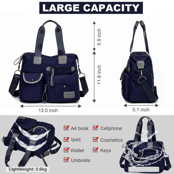 Tote Bag For Women, Multi Pockets Shoulder Handbag, Nurse Bag For Work, Large Cross Body Purse, Fashion Nylon Top Handle Satchel - Image 2