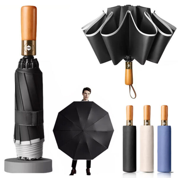 Portable Strong Frame Umbrella Windproof Automatic Open Folding Compact 20Rods - Image 3