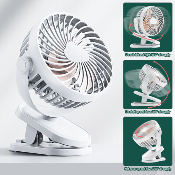3 Speeds Mini Cooling Fan USB Rechargeable Clip On Desk Baby Stroller Portable - Image 2