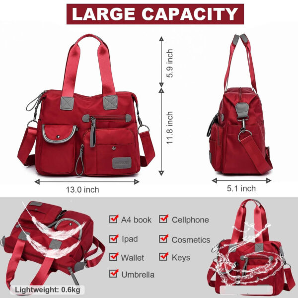 Tote Bag For Women, Multi Pockets Shoulder Handbag, Nurse Bag For Work, Large Cross Body Purse, Fashion Nylon Top Handle Satchel - Image 10
