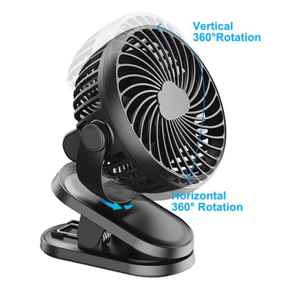 3 Speeds Mini Cooling Fan USB Rechargeable Clip On Desk Baby Stroller Portable - Image 7
