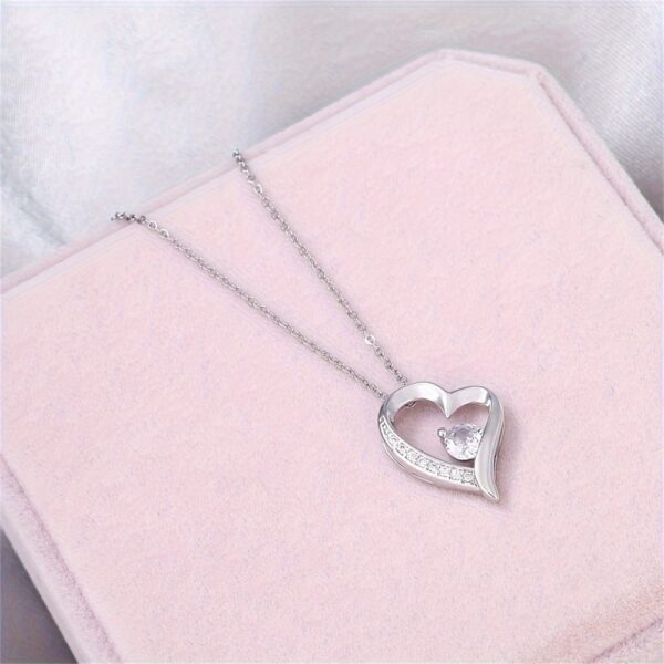 Cubic Zirconia Heart Necklace With Heart For Gifts  925 Sterling Silver Necklace - Image 5