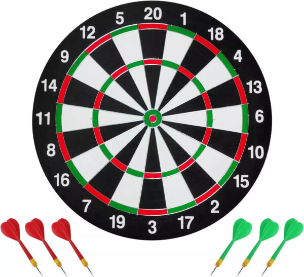 SIZE 17  DARTBOARD SET 6 DARTS  FAMILY DART BOARD GAME ADULTS KIDS XMAS - Image 6