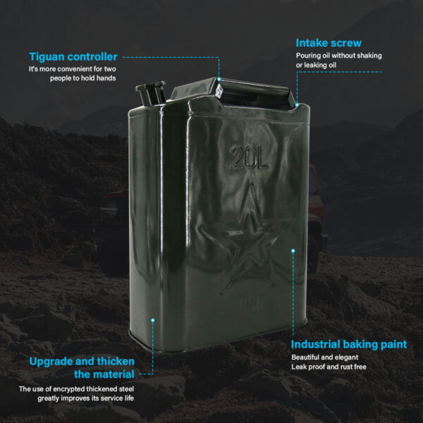 20L Metal Jerry Can Green Car Storage Fuel Petrol  Container & Flexi Spout - Image 8