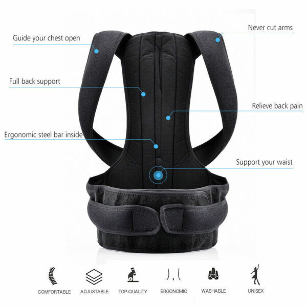 Adjustable Posture Corrector Back Brace Men Women Lumbar Shoulder Support Belt - Image 4