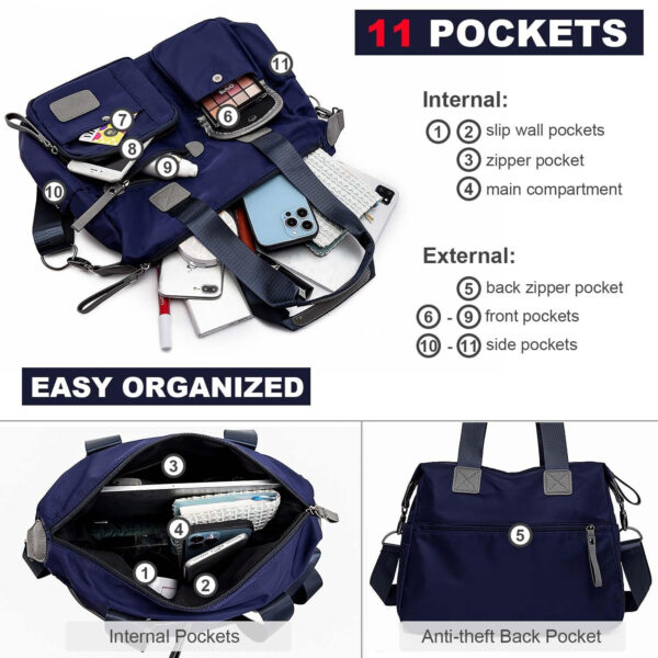 Tote Bag For Women, Multi Pockets Shoulder Handbag, Nurse Bag For Work, Large Cross Body Purse, Fashion Nylon Top Handle Satchel - Image 6