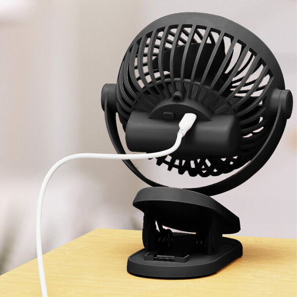 3 Speeds Mini Cooling Fan USB Rechargeable Clip On Desk Baby Stroller Portable - Image 5