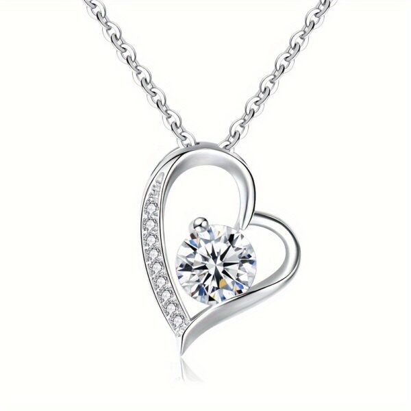 Cubic Zirconia Heart Necklace With Heart For Gifts  925 Sterling Silver Necklace