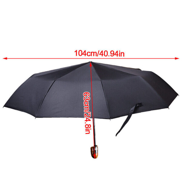 Crook Handle Compact Auto Open Umbrella Wooden style handle - Image 3