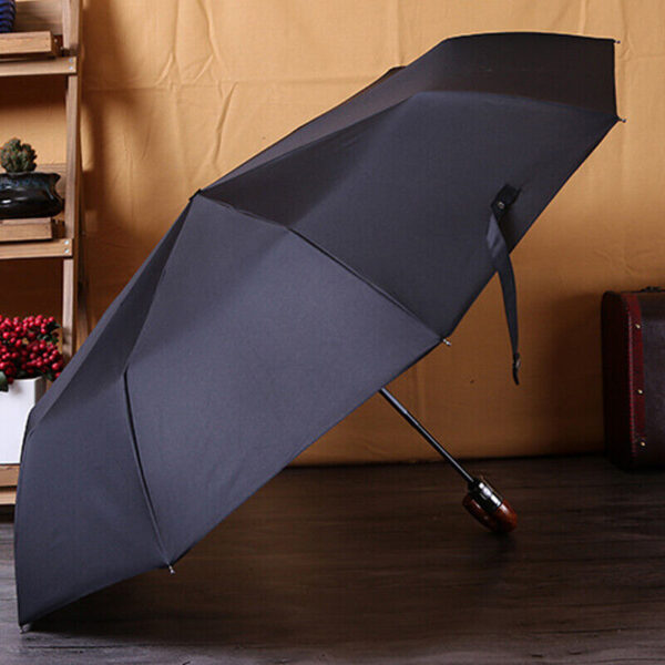 Crook Handle Compact Auto Open Umbrella Wooden style handle - Image 7