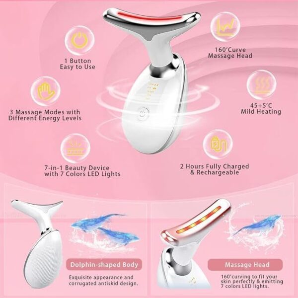 7 Colours Neck Face Lifting Massager Skin Tighten Device LED Anti Wrinkle Beauty - Image 8
