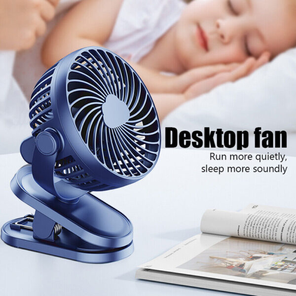 3 Speeds Mini Cooling Fan USB Rechargeable Clip On Desk Baby Stroller Portable - Image 4