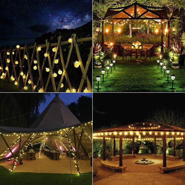 12M LED SOLAR POWERED Retro Bulb String Lights Garden Fairy Ball Outdoor Lamp - Image 2