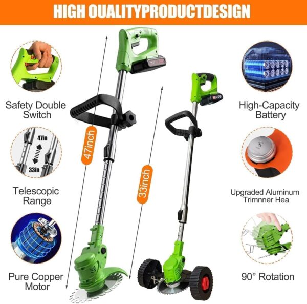 21V Cordless Strimmer Grass Trimmer Tree Cutter Garden Edger Electric 2Batteries - Image 4