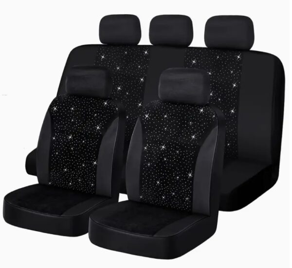 Five-seater Black Rhinestone Car Seat Cover - Image 3