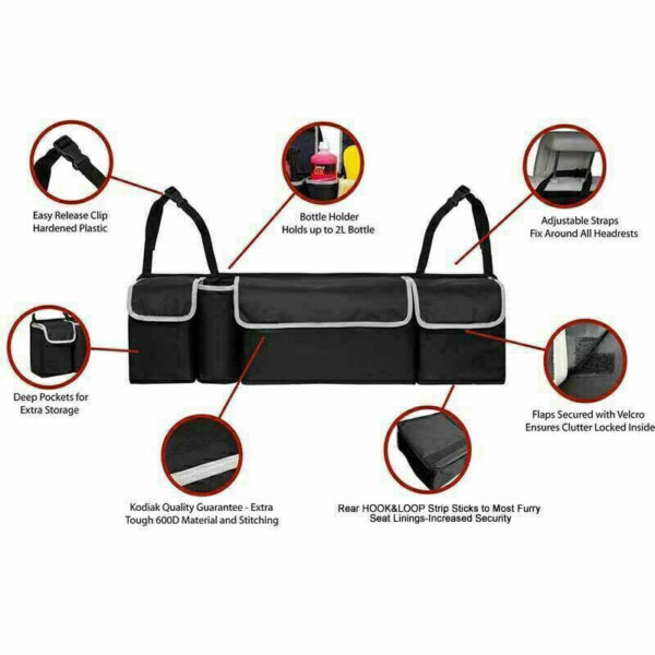 Large Car Boot Organiser Back Seat Hanger Tidy Storage Bag Pocket Hanging Pouch - Image 8