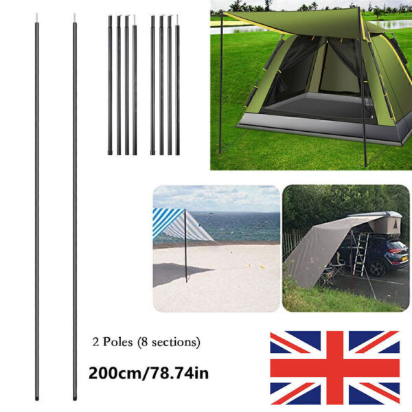 2x200cm Tent Poles Universal Telescopic Adjustable Steel Awning Canopy Tarp Pole - Image 7