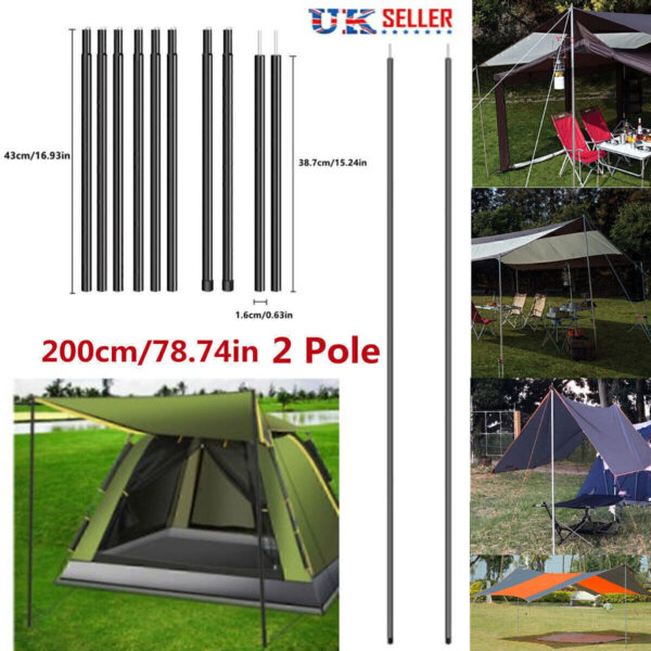2x200cm Tent Poles Universal Telescopic Adjustable Steel Awning Canopy Tarp Pole - Image 4