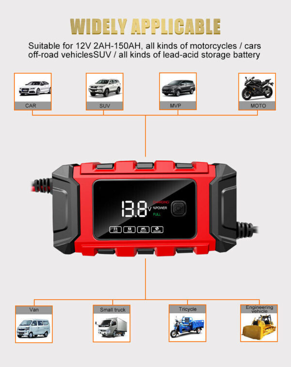 12V Intelligent Motorcycle Motorbike Car Battery Charger Automatic Smart Trickle - Image 10