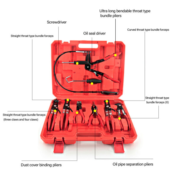 9Pc Hose Clamp Clip Pliers Kit Swivel Jaw Flat Angled Band Tool High Quality - Image 2