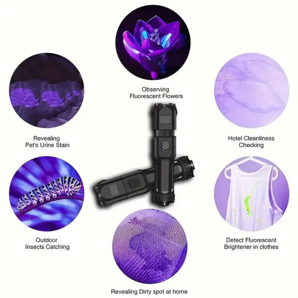 Premium UV Flashlight Torch Pocket Size Telescopic Zoom USB Rechargeable UK - Image 8