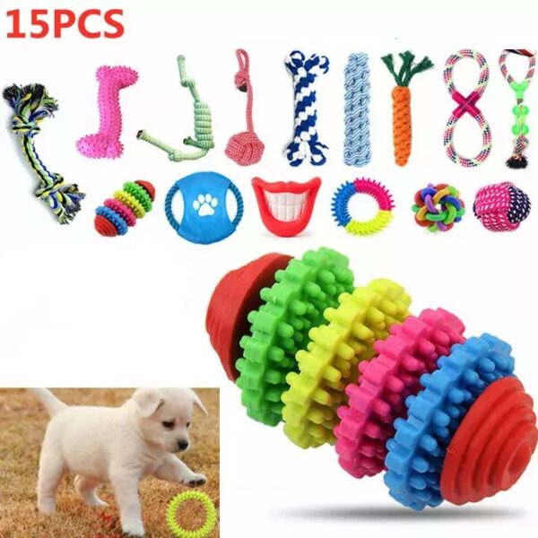 15X Tough Dog Toys Bundle Chew Rope Knot Ball Squeakers Pet Puppy Teething NEW - Image 3