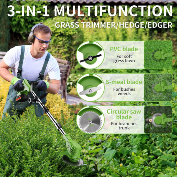 21V Cordless Strimmer Grass Trimmer Tree Cutter Garden Edger Electric 2Batteries - Image 7