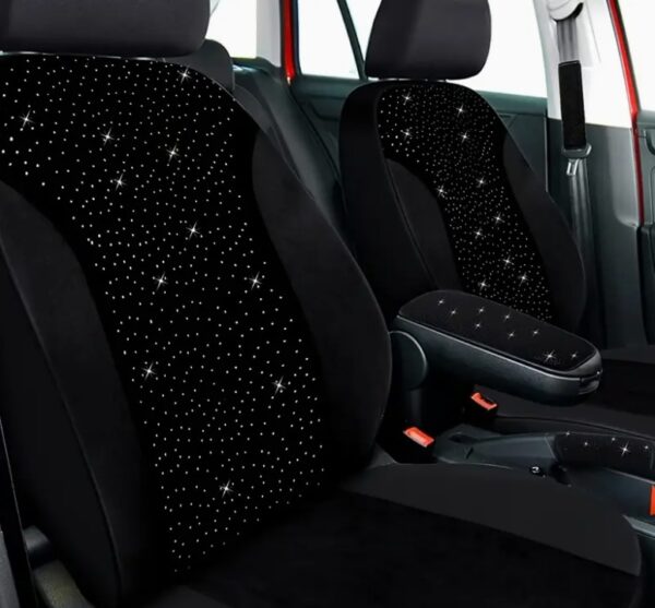 Five-seater Black Rhinestone Car Seat Cover - Image 6