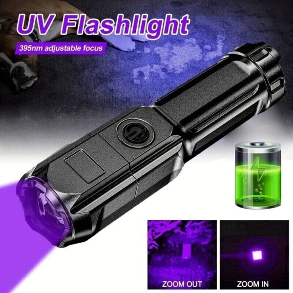 Premium UV Flashlight Torch Pocket Size Telescopic Zoom USB Rechargeable UK - Image 4