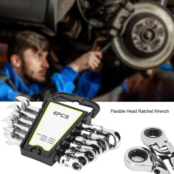 6Pcs Flexible Head Multi Functional Ratchet Conination Spanner Wrench 8-17mm Repair Tools Set - Image 4