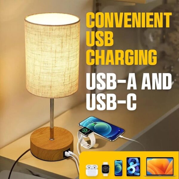 Touch Control Bedside Lamps, 3-Way Dimmable Table Lamp With USB Charging Ports