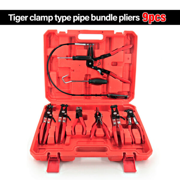 9Pc Hose Clamp Clip Pliers Kit Swivel Jaw Flat Angled Band Tool High Quality - Image 3