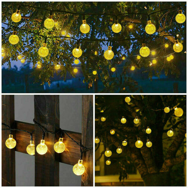 12M LED SOLAR POWERED Retro Bulb String Lights Garden Fairy Ball Outdoor Lamp - Image 7
