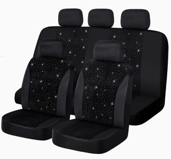 Five-seater Black Rhinestone Car Seat Cover - Image 2